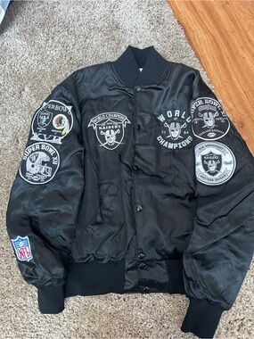Vintage Raiders Jacket Patchwork NFL Bomber Holloway Rare